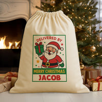 PERSONALISED Delivered By Santa Merry Christmas - Christmas Santa Sack