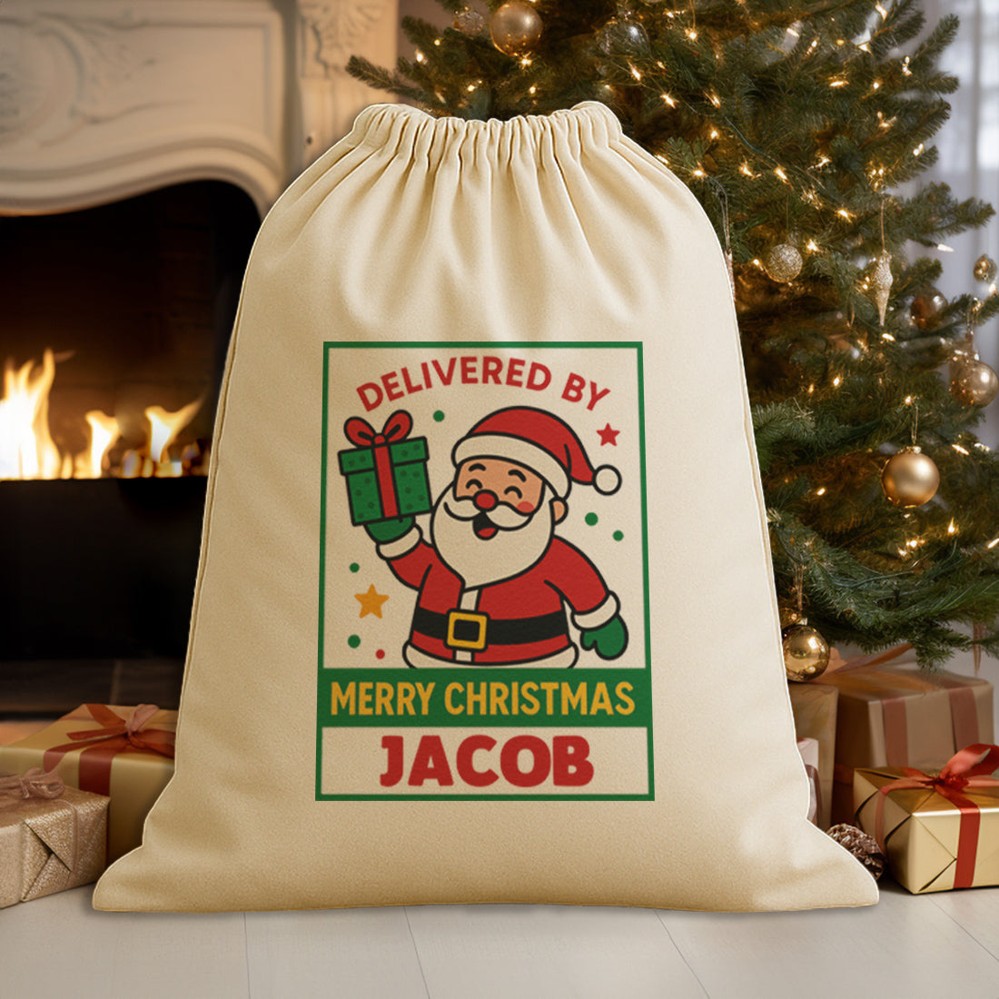 PERSONALISED Delivered By Santa Merry Christmas - Christmas Santa Sack