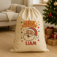 PERSONALISED Merry & Bright - Christmas Santa Sack
