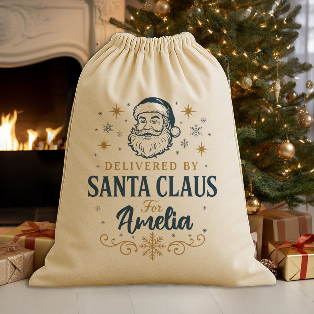 PERSONALISED Delivered By Santa Claus For - Christmas Santa Sack
