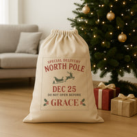 PERSONALISED Special Delivery North Pole Dec 25 - Christmas Santa Sack