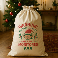PERSONALISED Warning Elf Surveillance - Christmas Santa Sack