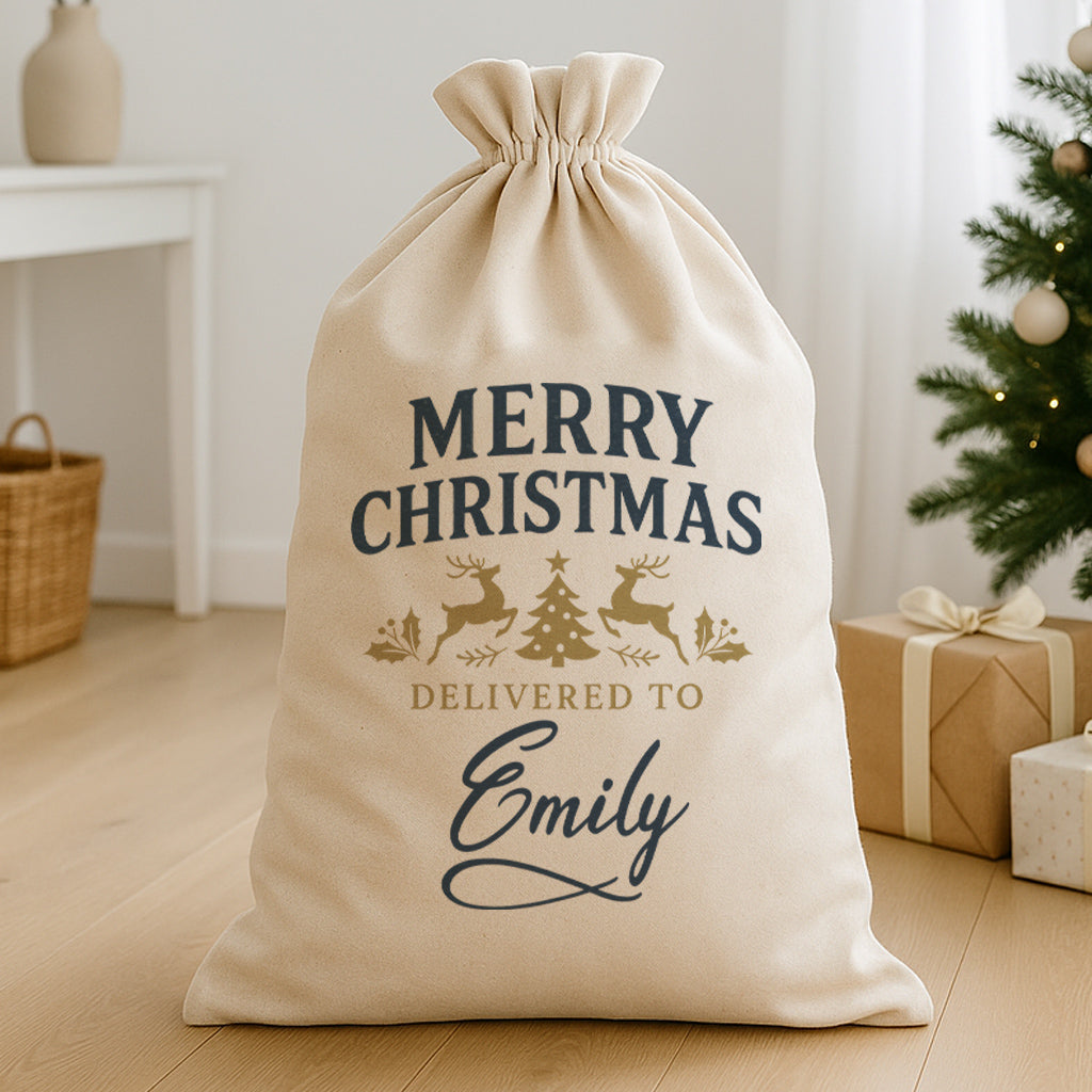 PERSONALISED Merry Christmas Delivered To - Christmas Santa Sack