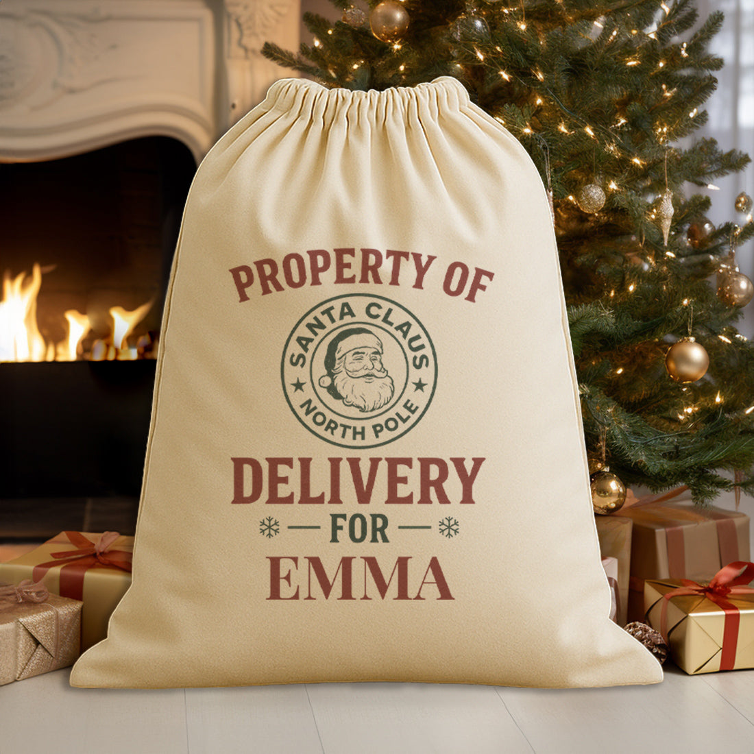 PERSONALISED Property Of Santa Claus North Pole - Christmas Santa Sack