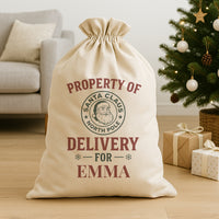 PERSONALISED Property Of Santa Claus North Pole - Christmas Santa Sack