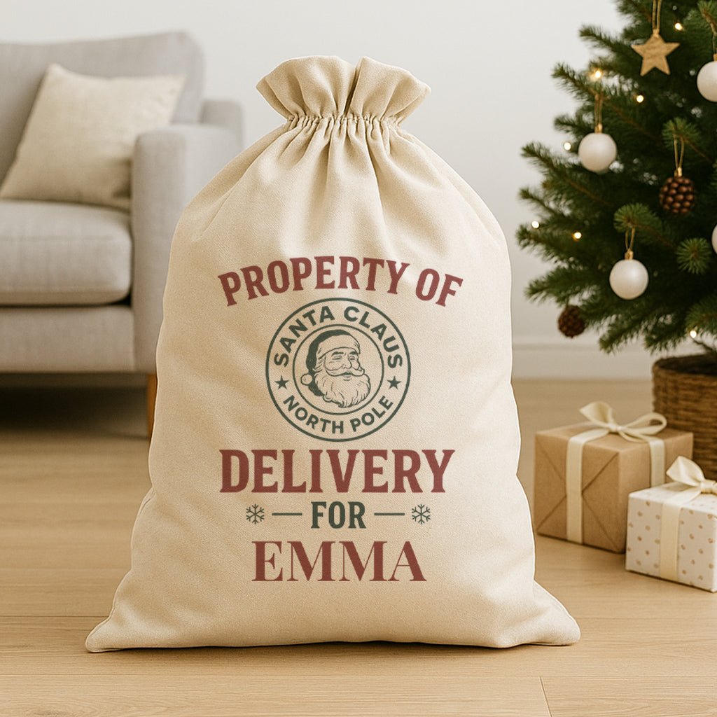 PERSONALISED Property Of Santa Claus North Pole - Christmas Santa Sack