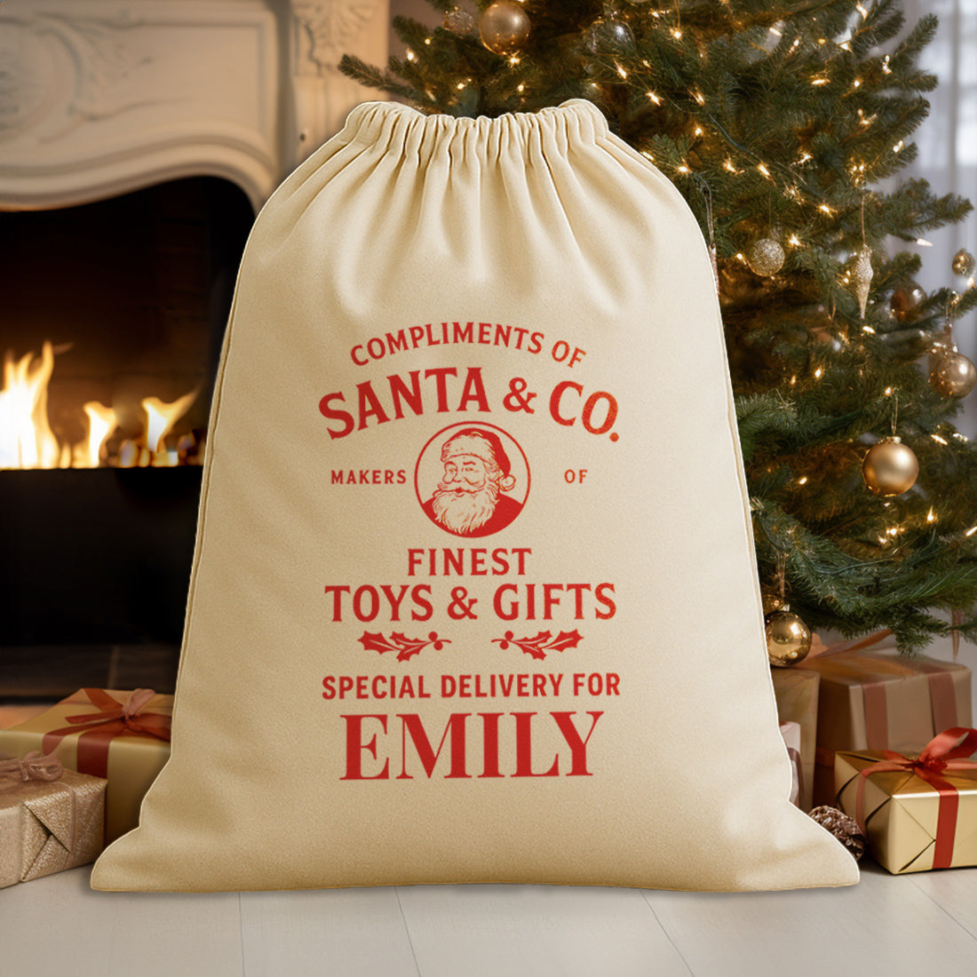 PERSONALISED Compliments of Santa & Co - Christmas Santa Sack