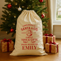 PERSONALISED Compliments of Santa & Co - Christmas Santa Sack
