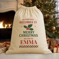 PERSONALISED Merry Christmas Deliver To - Christmas Santa Sack