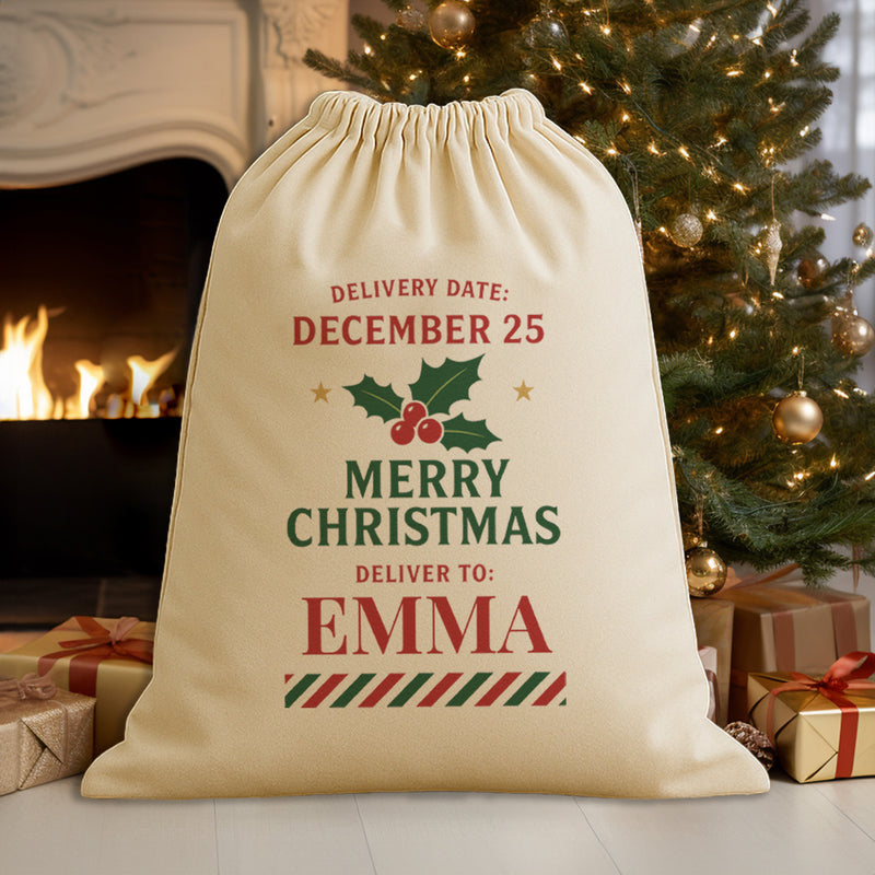 PERSONALISED Merry Christmas Deliver To - Christmas Santa Sack