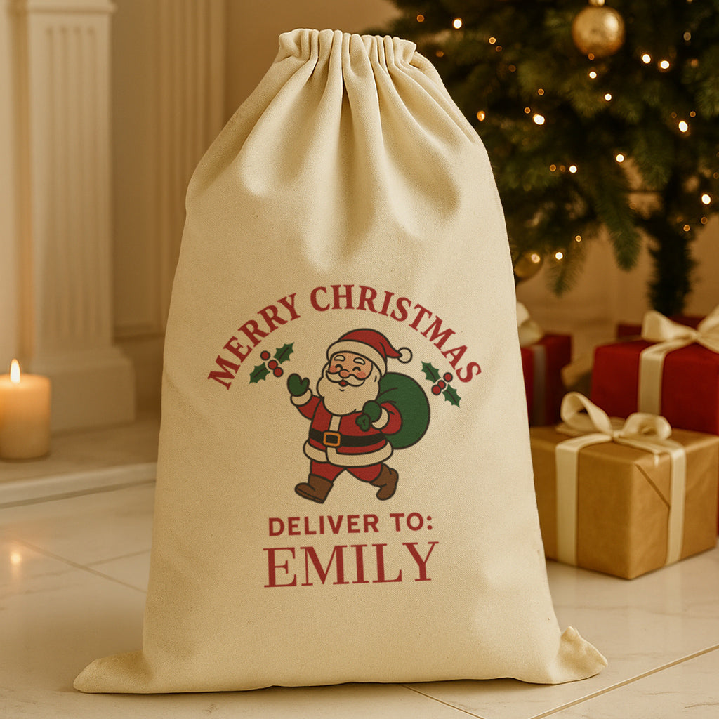 PERSONALISED Merry Christmas Deliver To - Christmas Santa Sack