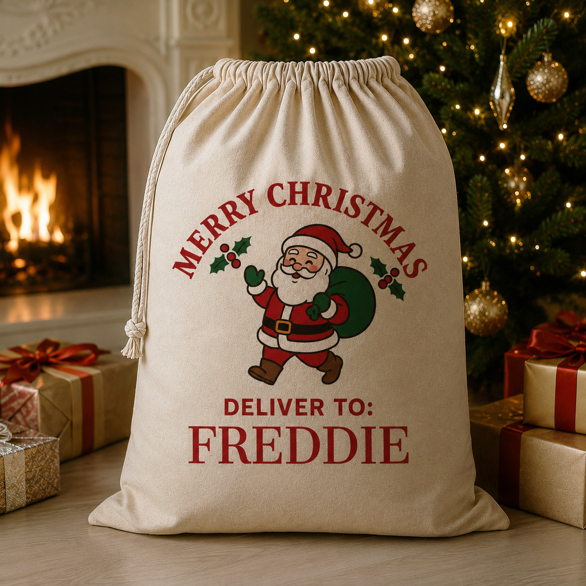 PERSONALISED Merry Christmas Deliver To - Christmas Santa Sack