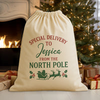 PERSONALISED Special Delivery To - From The North Pole - Christmas Santa Sack