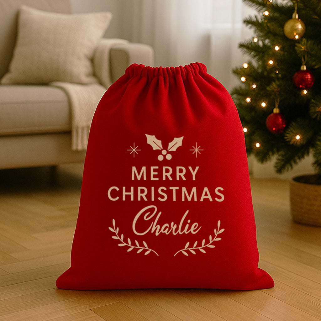 PERSONALISED Merry Christmas Red Sack - Christmas Santa Sack