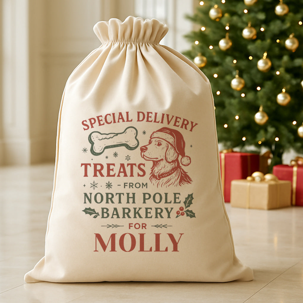 PERSONALISED Special Delivery Treats - Christmas Dog Santa Sack