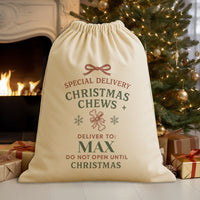 PERSONALISED Christmas Chews Deliver To - Christmas Dog Santa Sack
