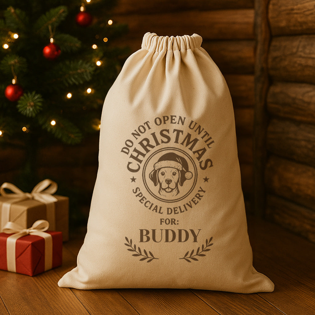PERSONALISED Do Not Open Until Christmas - Christmas Dog Santa Sack