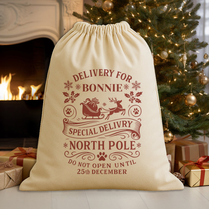 PERSONALISED Delivery For - Christmas Dog Santa Sack