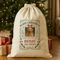 PERSONALISED Photo & Name Dog Treats - Christmas Dog Santa Sack