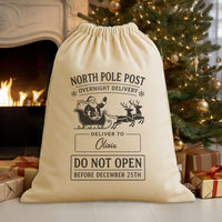 PERSONALISED North Pole Post Overnight Delivery - Christmas Santa Sack