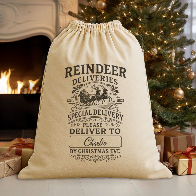 PERSONALISED Reindeer Deliveries Special Delivery - Christmas Santa Sack