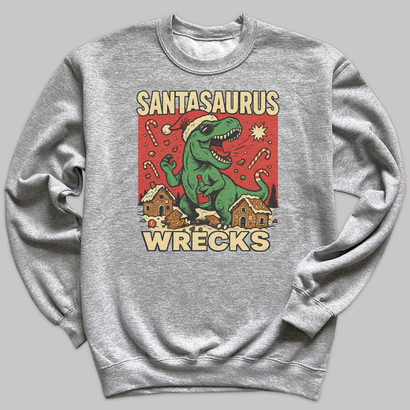 Santasaurus Wrecks - Christmas Jumper Sweatshirt - Adult & Kids - All Sizes