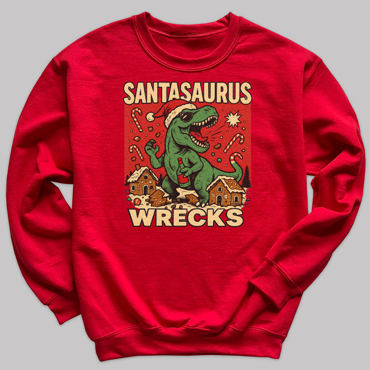 Santasaurus Wrecks - Christmas Jumper Sweatshirt - Adult & Kids - All Sizes