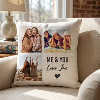 Personalised 3 Photo Upload & Love You Text - Printed Cushion Cover - One Size