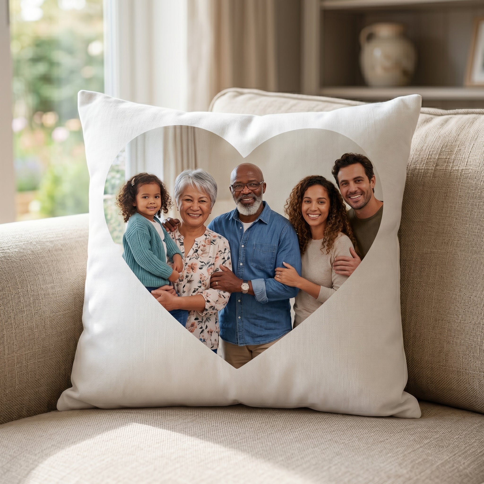Personalised Photo Heart Upload - Printed Cushion Cover - One Size