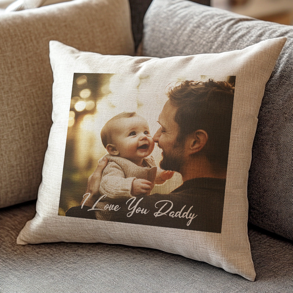 Personalised Text I Love You Daddy or your own & 1 Photos - Printed Cushion Cover - One Size