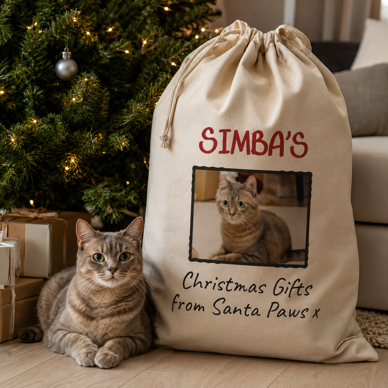 Personalised Photo & Name Christmas Gifts From Santa Paws - Christmas Santa Sack