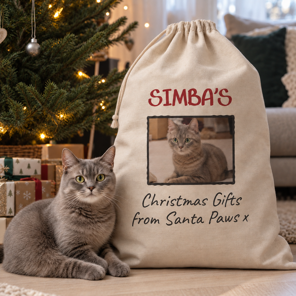 Personalised Cat Photo & Name Christmas Gifts From Santa Paws - Christmas Santa Sack