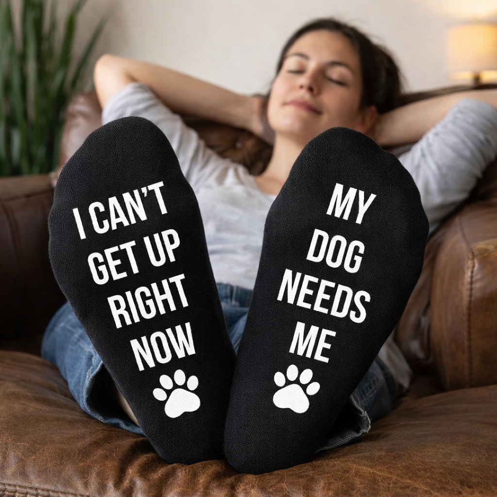 I Can't Get Up Right Now My Dog Needs Me - Printed Funny Socks