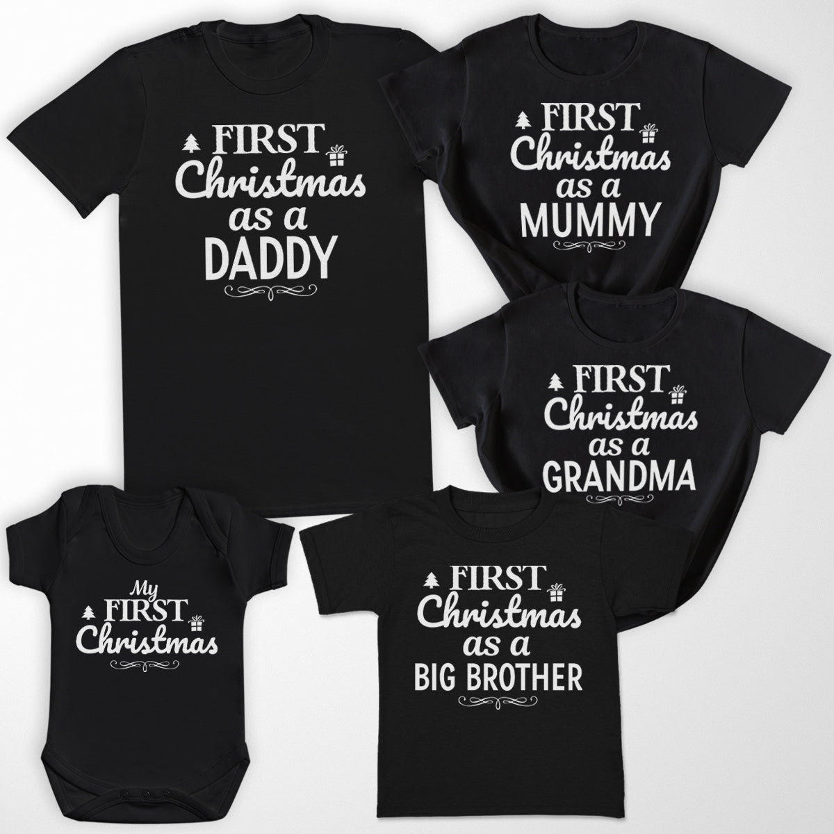 First Christmas As A... - Family Matching For The Whole Family Christmas Tops - Adult, Kids & Baby - (Sold Separately)