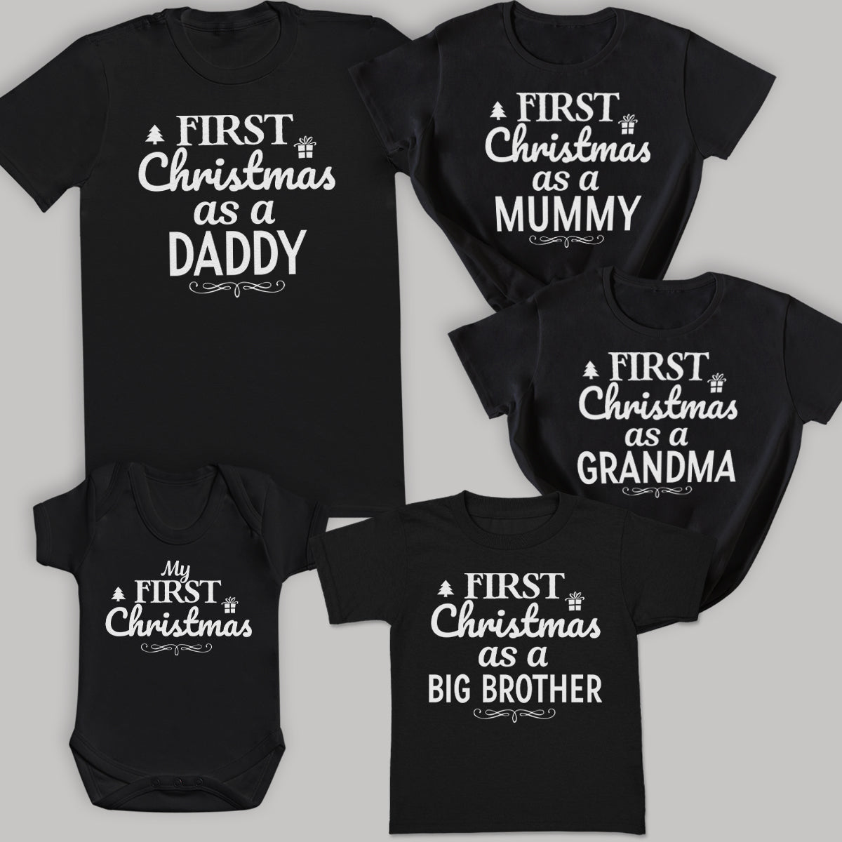 First Christmas As A... - Family Matching For The Whole Family Christmas Tops - Adult, Kids & Baby - (Sold Separately)