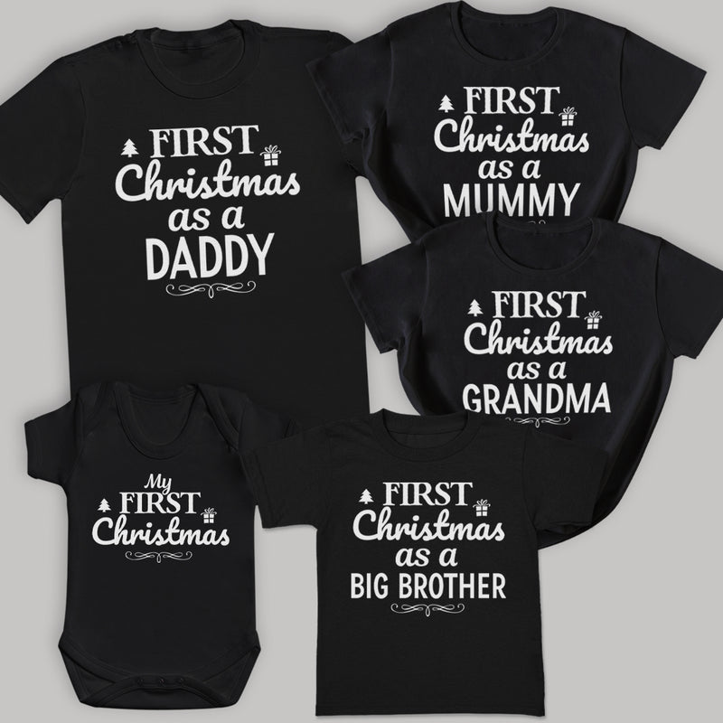 First Christmas As A... - Family Matching For The Whole Family Christmas Tops - Adult, Kids & Baby - (Sold Separately)
