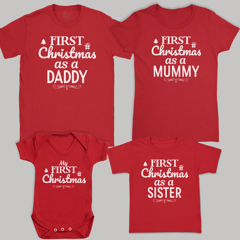 First Christmas As A... - Family Matching For The Whole Family Christmas Tops - Adult, Kids & Baby - (Sold Separately)