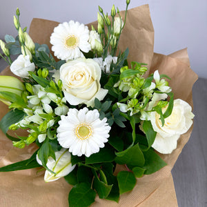 PERSONALISED Classic Whites Hand Tied Box Bouquet - Create Your Own Text Design