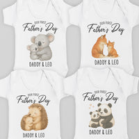 PERSONALISED Our First Father's Day - Choice of 12 Animal Designs - Baby Bodysuit