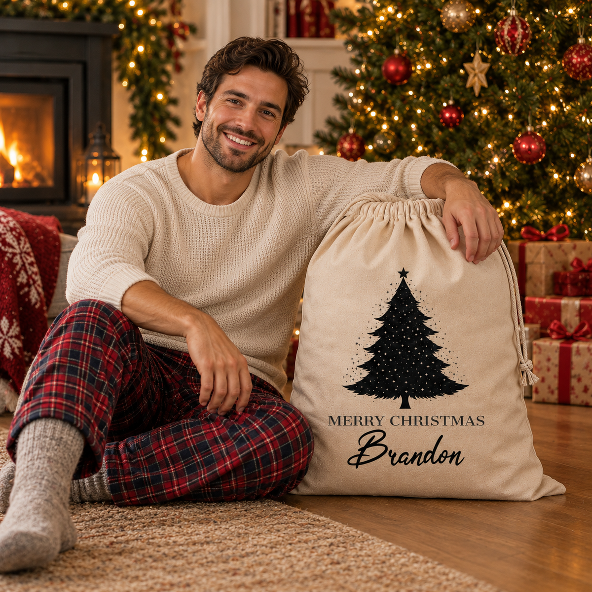 Personalised Name Merry Christmas & Tree - Christmas Santa Gift