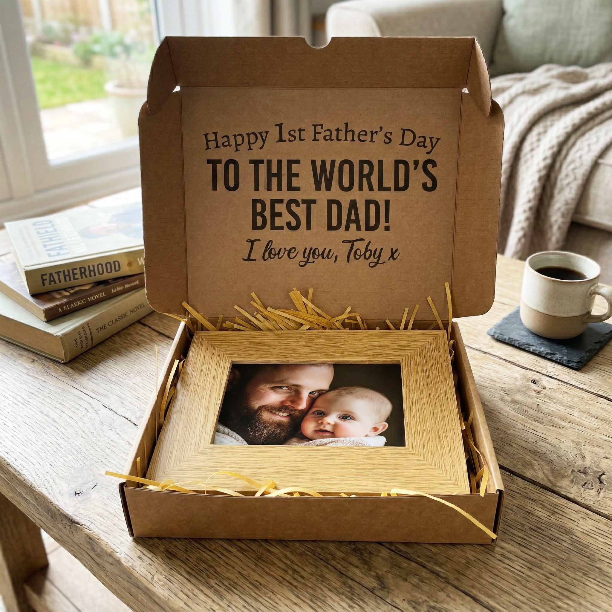 PERSONALISED Happy 1st Father's Day Wooden Photo Frame with Photo