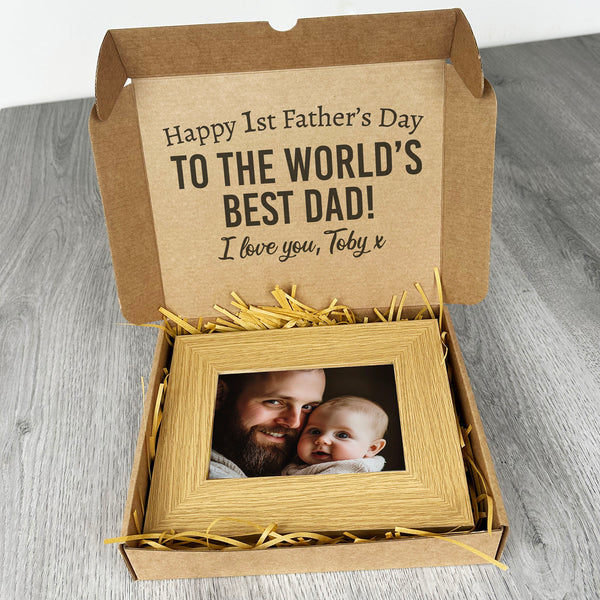 PERSONALISED Happy 1st Father's Day Wooden Photo Frame with Photo