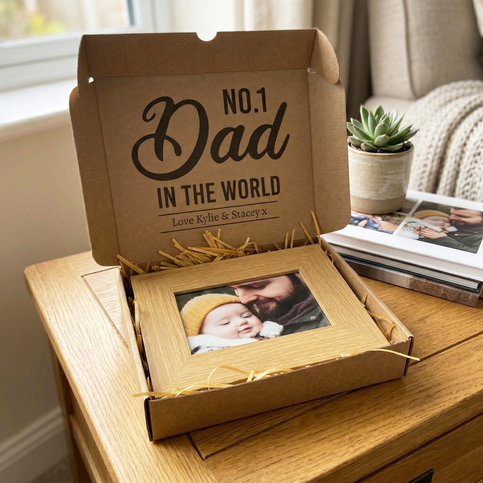 PERSONALISED No.1 Dad In The World Wooden Photo Frame with Photo