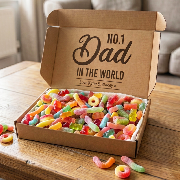 PERSONALISIERTER Papa Nr. 1 der Welt – Gelee- und Sprudelbonbon-Box