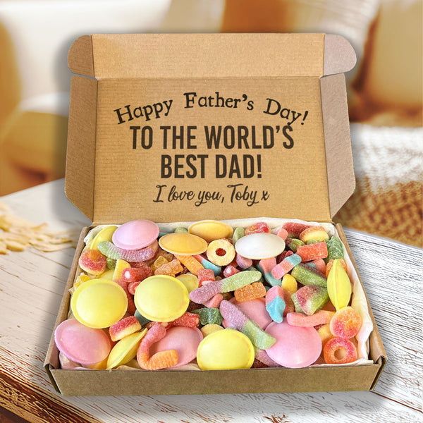 PERSONALISED Happy Father's Day To The Worlds Best Dad - Jelly & Fizzy Sweet Box