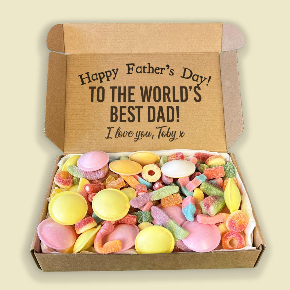 PERSONALISED Happy Father's Day To The Worlds Best Dad - Jelly & Fizzy Sweet Box