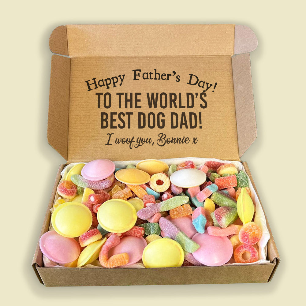 PERSONALISED Happy Fathers Day Worlds Best Dog Dad - Jelly & Fizzy Sweet Box