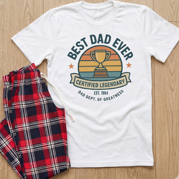 PERSONALISIERTER „Best Dad Ever EST.“ – Pyjama – Oberteil und Schottenmuster-Pyjamahose – Papa-Pyjama