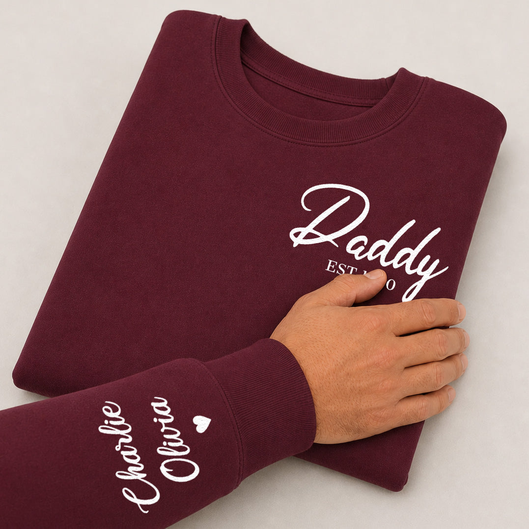 PERSONALISED Dad, Papa or Daddy Breast Pocket Design Est & Sleeve Name Print - Dad Sweater & Hoodie