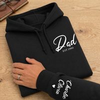 PERSONALISED Dad, Papa or Daddy Breast Pocket Design Est & Sleeve Name Print - Dad Sweater & Hoodie